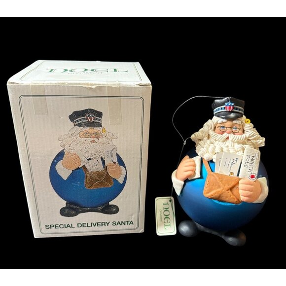 Dept. 56 Special Delivery Santa Noel 5” Figurine Blue Round Christmas Ornament - Picture 1 of 11